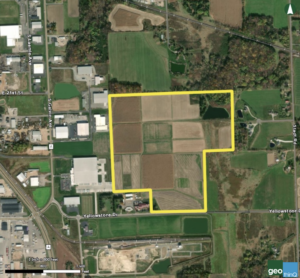 Aerial satellite view outlining the property